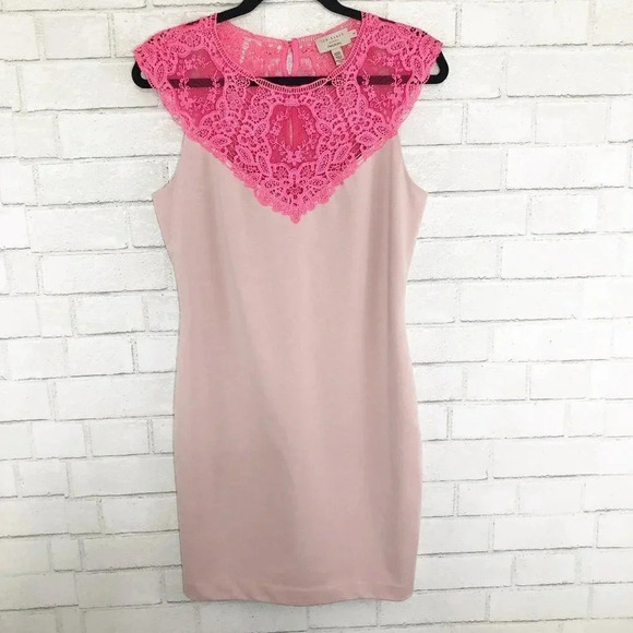 Ted Baker London Pink Violina Lace Trim Mini Dress Women's US Size 8 - Picture 1 of 9